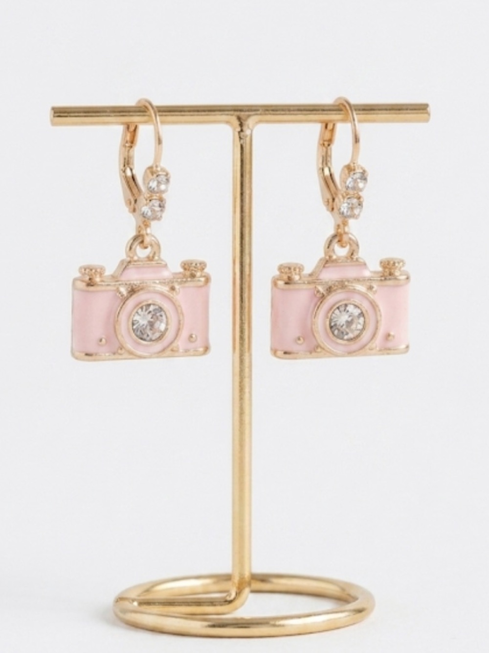 Betsey Johnson Pastel Pink Camera Earrings Flower New in Box